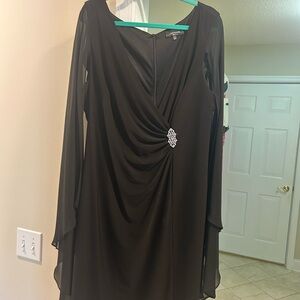 R&M Richards Black Long Sleeve Dress with Embellishment